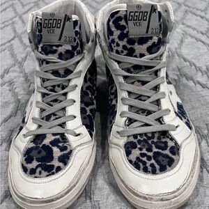 GOLDEN GOOSE-2.12 High Top Sneakers. Color Blue cheetah. Size 39. Mildly worn.